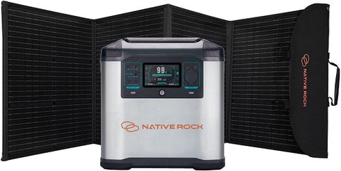 Native Rock 1500W Portable Power Station with 1x Solar Panel 160W, Solar Generator with Panel, 3 AC Outlets with Storage Compartment and LED Light, for Outdoors, Camping, Blackout, Emergency Power | NRP15-SP