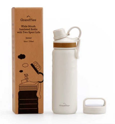 GrandTies 2 Lids Sports Stainless Steel Water Bottles - Ivory