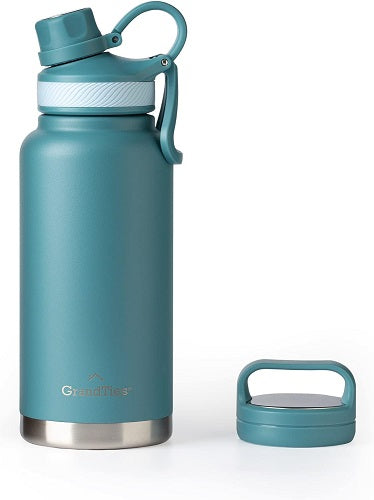 GrandTies 2 Lids Sports Stainless Steel Water Bottles - Atlantis Blue