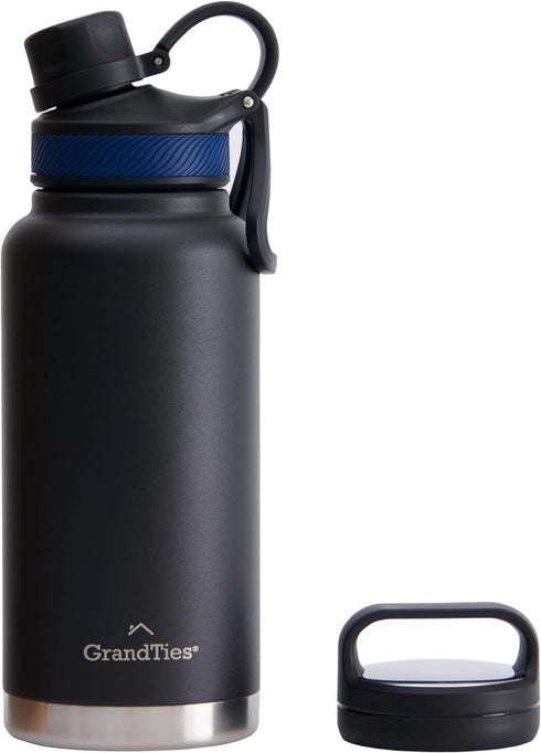 GrandTies 2 Lids Sports Stainless Steel Water Bottles - Black