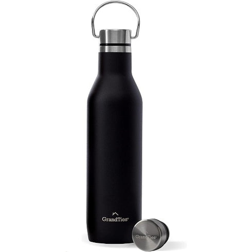 GrandTies 21oz Stainless Steel Water Bottles with 2 Lids, Midnight Black