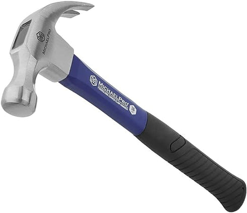 MichaelPro 16oz Curved Claw Hammer | Fiberglass Handle, High Carbon Steel Head