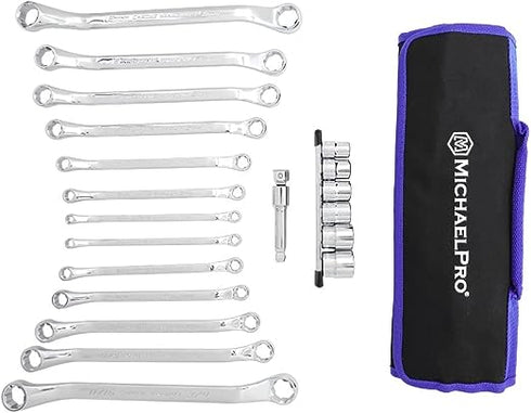 MichaelPro 19Pc Bolt Extractor Offset Wrenches and Cushion Grip Sockets Set