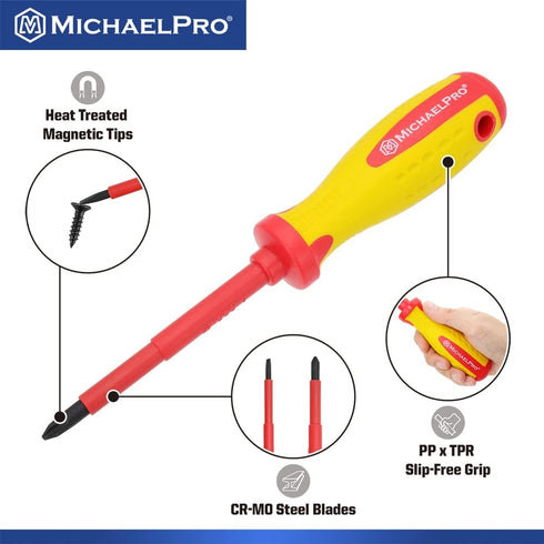 MichaelPro 2-Piece VDE Insulated Electricians Screwdrivers Set