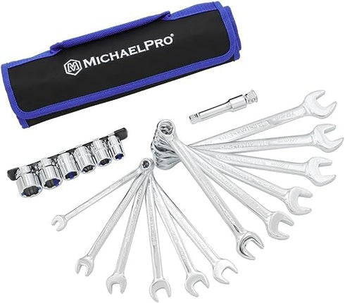 MichaelPro 18Pc Bolt Extractor Combination Wrenches and Cushion Grip Sockets Set
