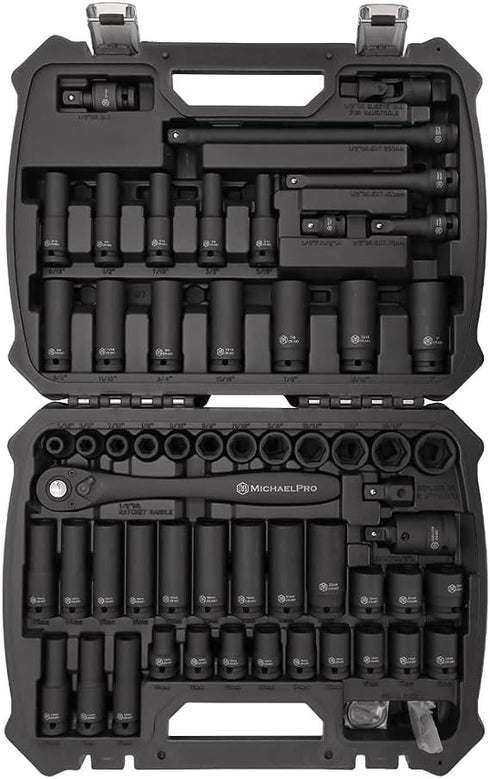 MichaelPro 60-Piece 1/2-Inch Drive Impact Socket Set, SAE and Metric Sizes