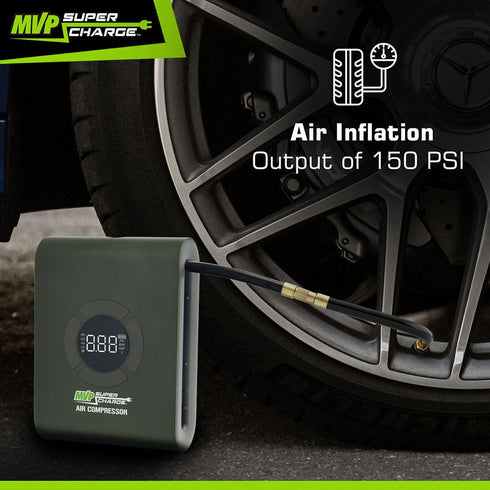MVPSupercharge Tire Inflator Air Compressor - Rechargeable Li-ion 10000 mAh