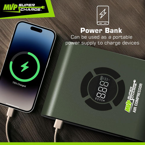 MVPSupercharge Tire Inflator Air Compressor - Rechargeable Li-ion 10000 mAh