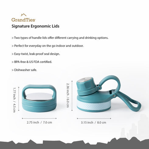 GrandTies 24oz 2 Lids Sports Stainless Steel Water Bottle - Atlantis Blue