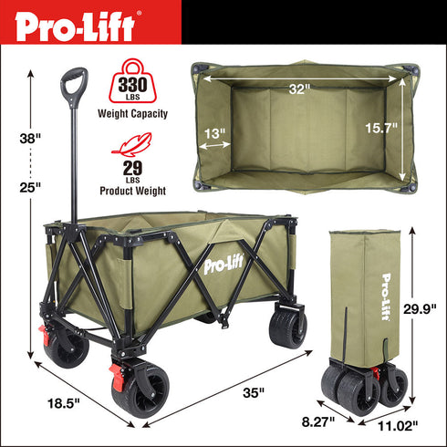 Pro-Lift Collapsible Folding Wagon – Green