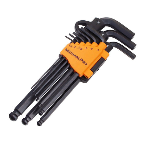 MICHAELPRO MP001048 9-PIECE BALL END HEX KEY SET WITH STORAGE IN METRIC SIZES