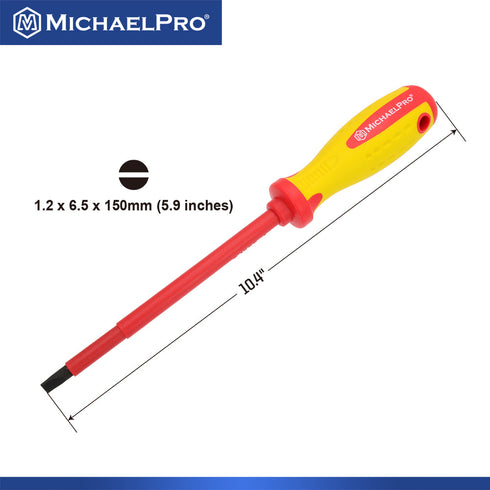 MICHAELPRO MP002033 6.5 X 150MM SLOTTED HEAD VDE INSULATED ELECTRICIANS SCREWDRIVER
