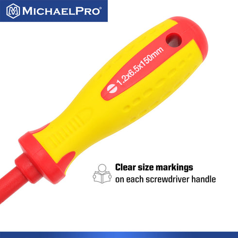 MICHAELPRO MP002033 6.5 X 150MM SLOTTED HEAD VDE INSULATED ELECTRICIANS SCREWDRIVER