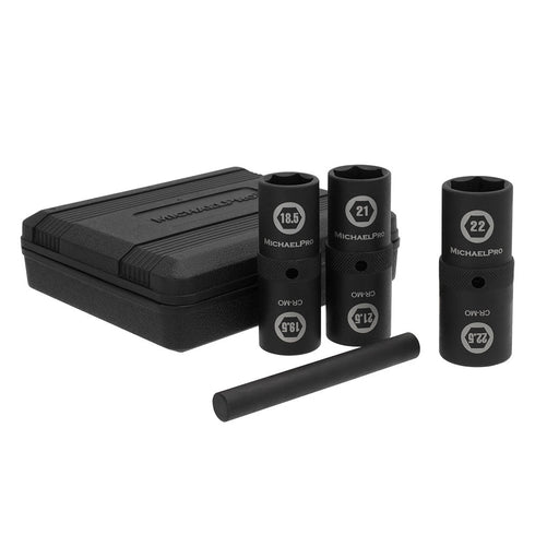 MICHAELPRO MP005042 4-PIECE 1/2-INCH DRIVE THIN WALL IMPACT FLIP LUG NUT SOCKET SET WITH HALF SIZES