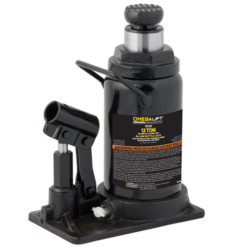 Omega 10120 Black Hydraulic In-Line Bottle Jack - 12 Ton Capacity