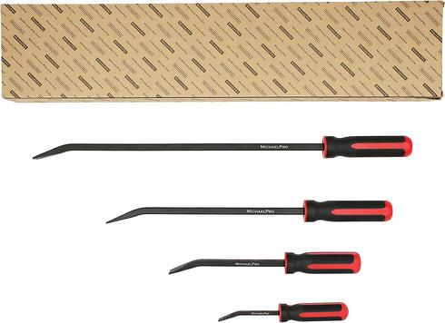 MichaelPro MP009070 4-Piece Pry Bar Set- 8", 12", 18", 24" Tough Pry Bars, Black/Red