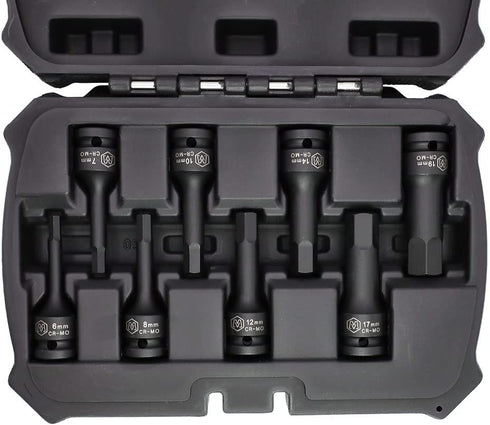 MichaelPro MP005027 8Pc 1/2” Drive Hex Bit Socket Set, 6 to 19mm, Impact Metric Socket, CR-Mo | Sturdy Storage Case Included