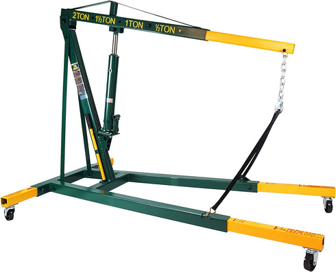 Omega Pro 2 Ton Engine Hoist Stand - Cherry Picker Shop Crane Hoist Lift with Heavy Duty Steel and 4 Iron Caster Wheels with Retractable Legs