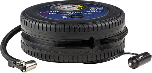 Pro-Lift 12V Compact Tire Inflator (Metal Gauge with Max 260 PSI, 3 Inflator Adapters)