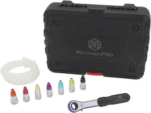 MichaelPro MP019003 Mechanic’s Brake Bleeder Wrench Set with 7mm to 12mm & 3/8-Inch 12-Point Socket, 47-Inch Length Oil Drain Hose Included