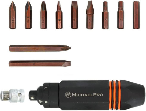 MichaelPro MP005037 3/8-Inch Manual Impact Driver, 6-sided Non-Slip Grip, Heavy Duty | Include 11 Hex, Slotted, Phillips Bits and Adapter