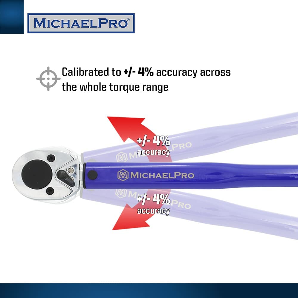 MichaelPro MP001220 1/2Inch Drive Click Torque Wrench, 10 150 ftlb