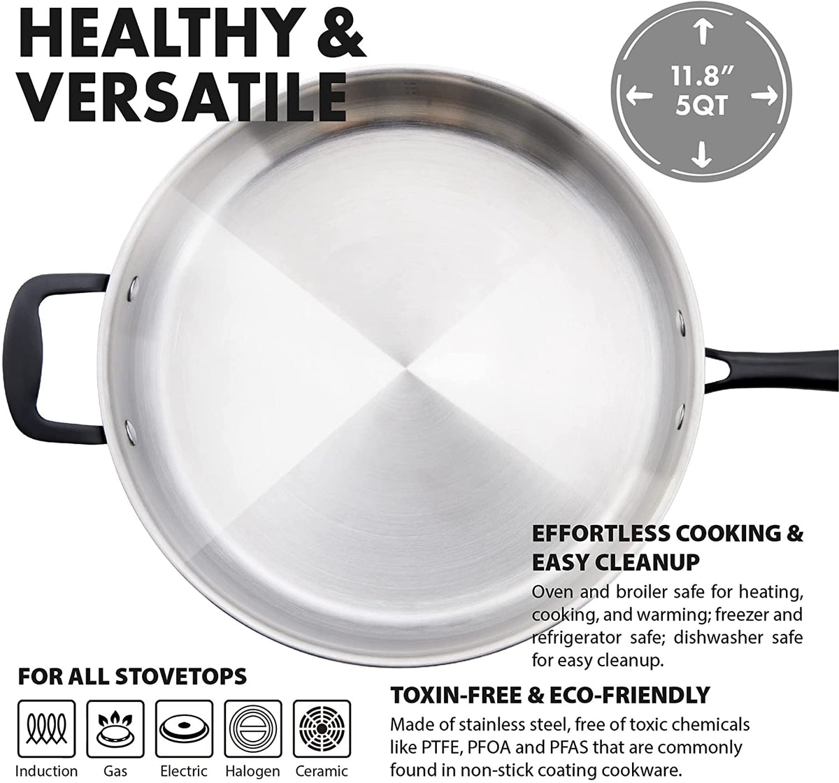 GrandTies 12 qt Tri-Ply Stainless Steel Stock Pot