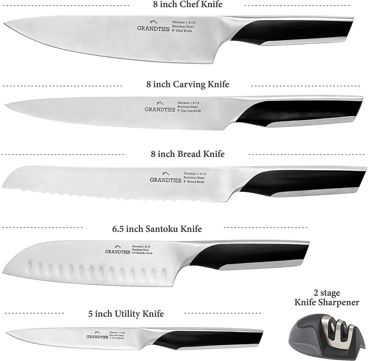 Kitchen Knife Set With Block: 8 Piece German 1.4116 High-Carbon