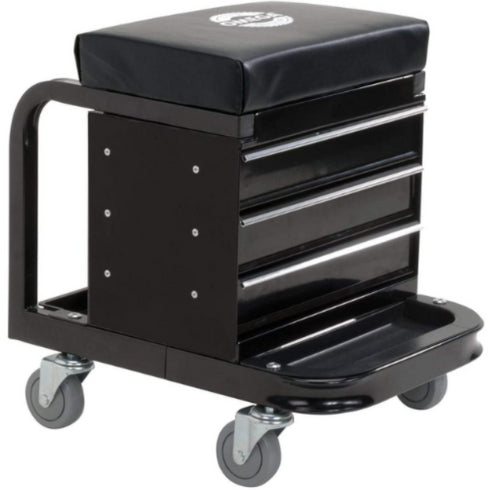 Omega-Lift Mechanic Stool with Wheels Tool Box with Chair Seat 450 Lbs