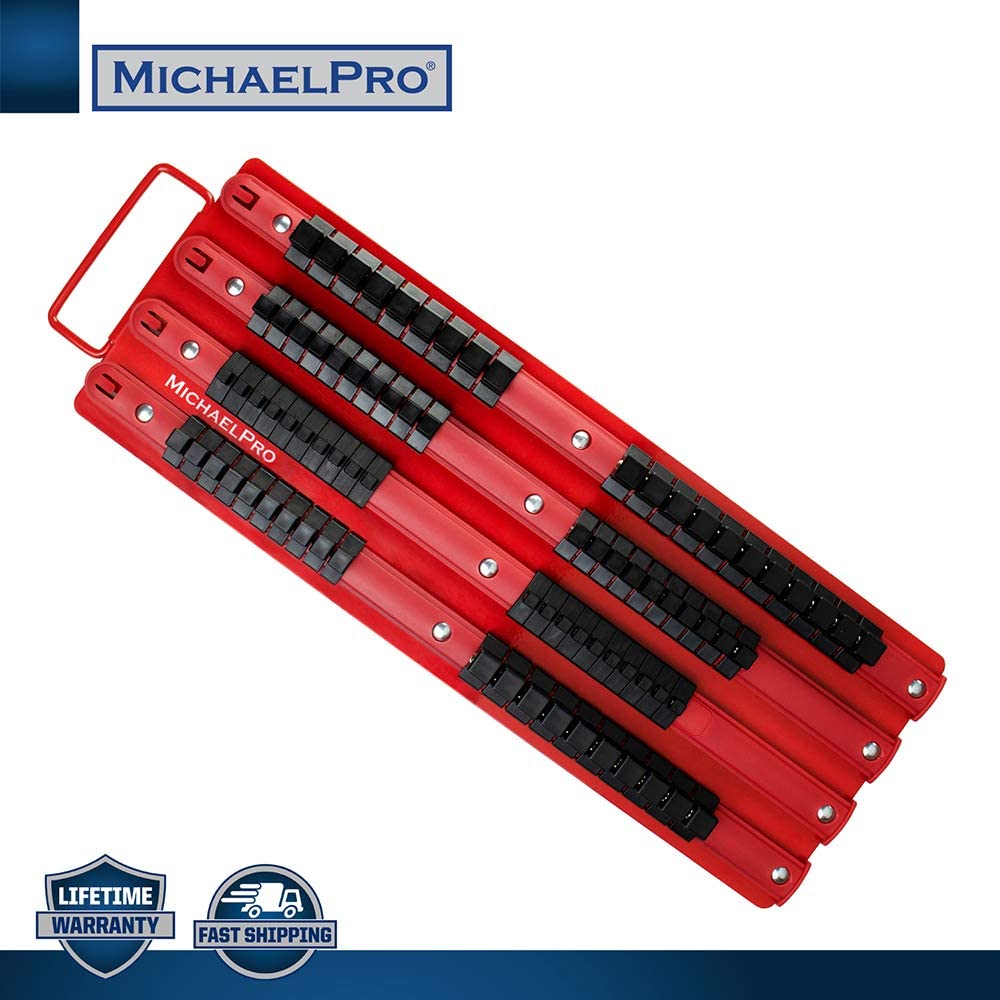 MichaelPro MP014006 Socket Organizer Tray for 80-PCs Sockets - Red Rail Black Clips
