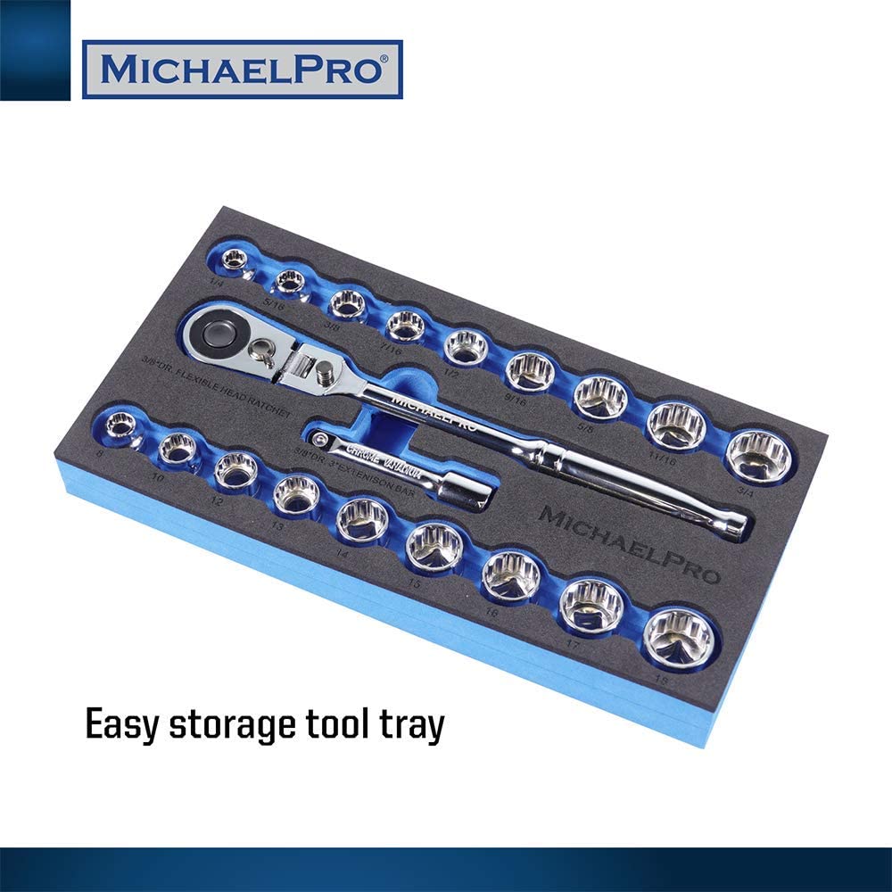 MichaelPro 3/8 inch Dr Socket Wrench Set SAE & Metric Size - 20 Pieces - MVP Super Store 
